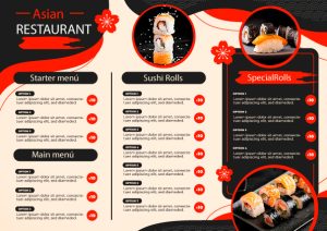 Restaurant Menu Design With Black, Cream, and Popping Red Colour