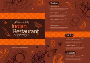 Restaurant Menu Design With Dark and Light Brown Hues With Horizontal Stripe Patterns