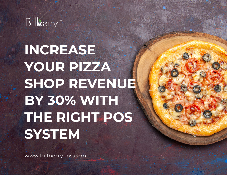 Blog for pizza restaurant pos software is written on a poster where pizza is visible on right hand side.
